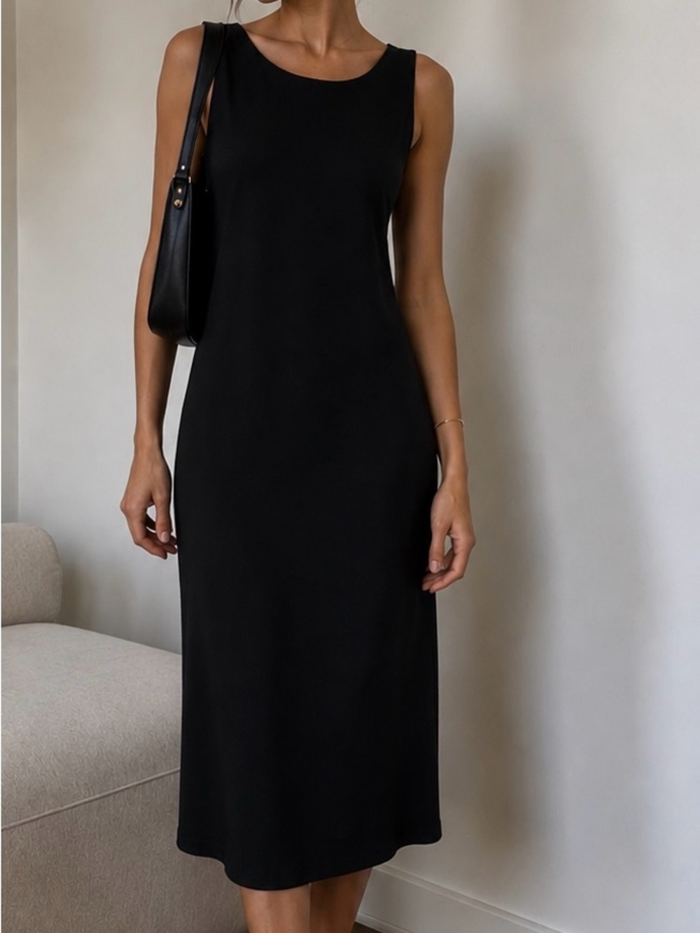 Vintage Studio Y Black A-Line Shift Dress V Back Sleeveless Y2K Sz 7 Minimalist